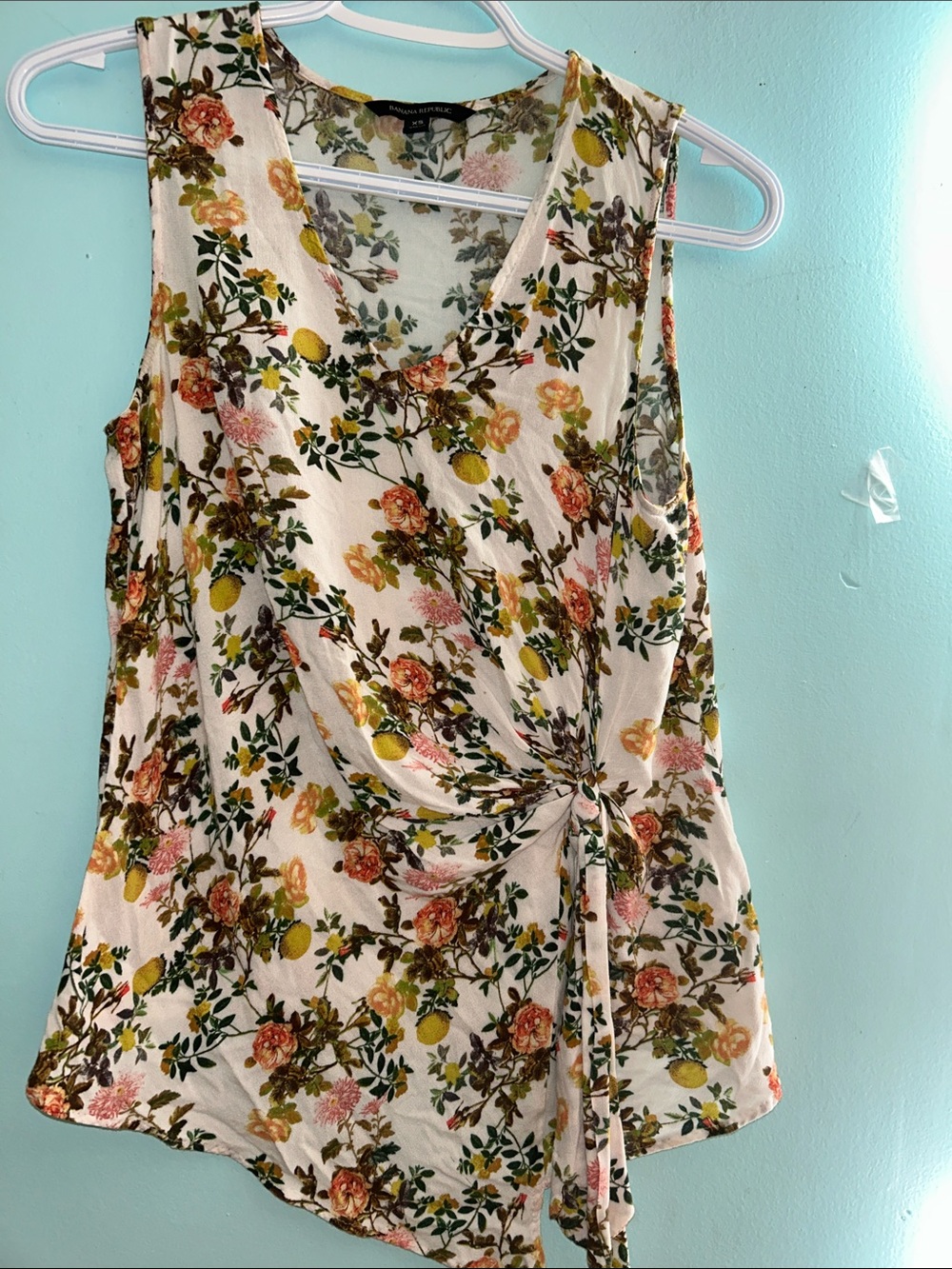 Banana Republic Cream Floral Tie-Front Camisole with Yellow Lemons
